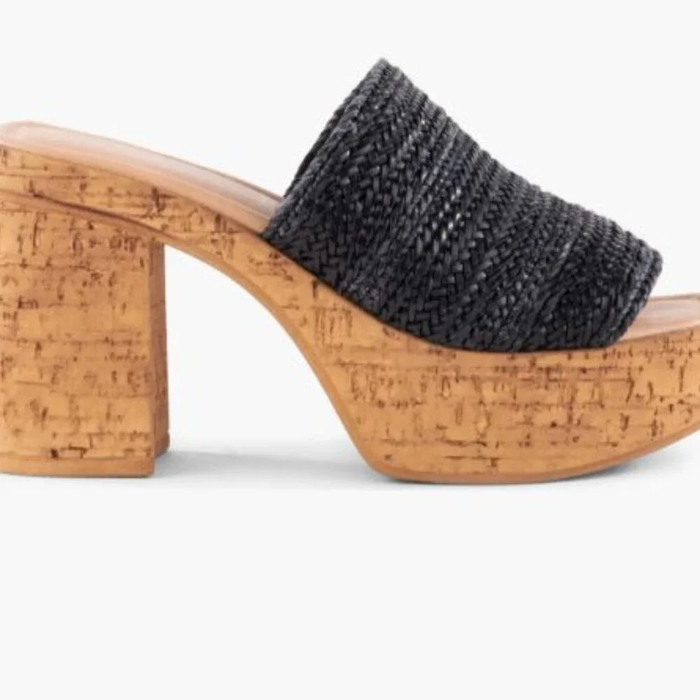 NIB | Seychelles | Applause Woven Platform Mule Sandals | Black | Sz 8.5